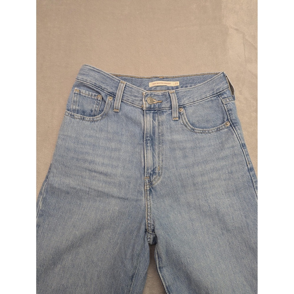 Levis High Waisted Straight Jeans Womens 25‎ Blue Light Wash Y2K Stretch Denim - Picture 3 of 15